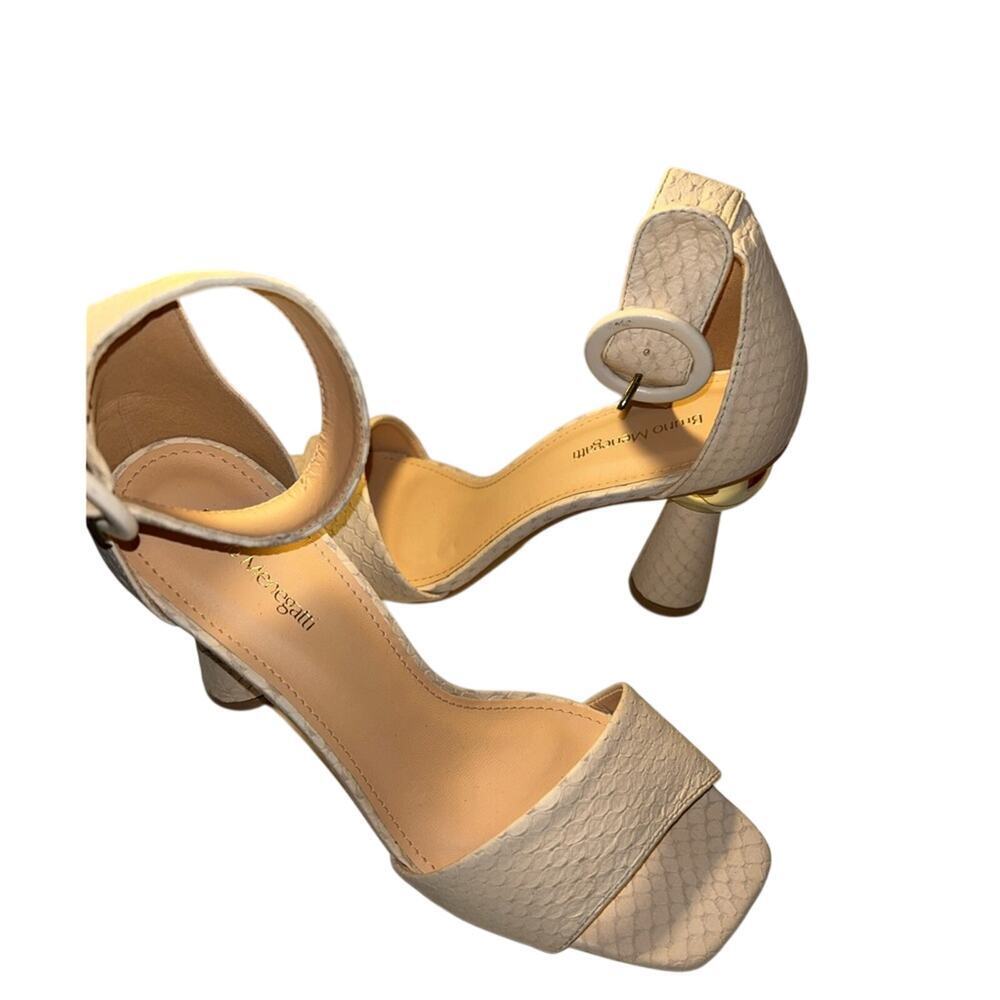 NWT- Bruno Magali Brazilian leather sandal with gold ball heel